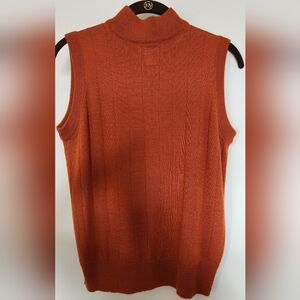 Burnt Orange Sleeveless Mock Neck Designer Knit Sweater